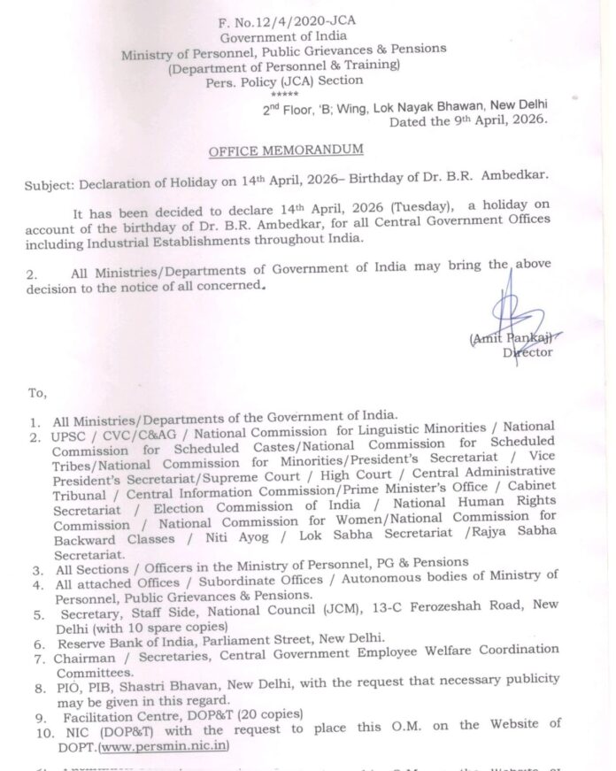 Ambedkar Jayanti: A nationwide holiday is observed on Ambedkar Jayanti; all central offices will remain closed on April 14. Ambedkar Jayanti: A nationwide holiday is observed on Ambedkar Jayanti; all central offices will remain closed on April 14.