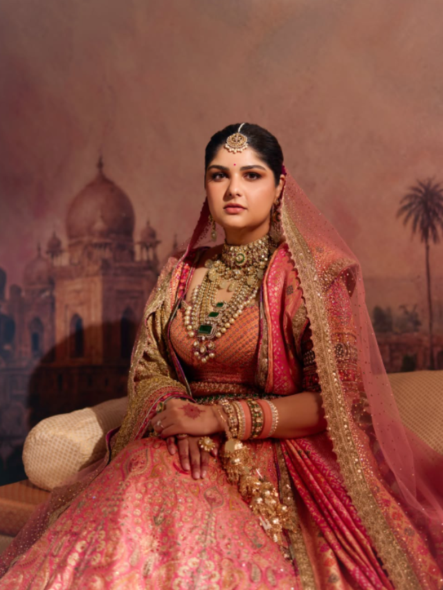 First photos of Anshula Kapoor and Rohan Thakkar’s wedding: The bride looked stunning in a coral-peach lehenga and emerald-kundan jewellery.
